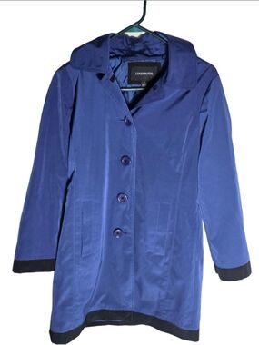 Women's London Fog Trench Coat Size S Blue Black waterproof rain jacket fall